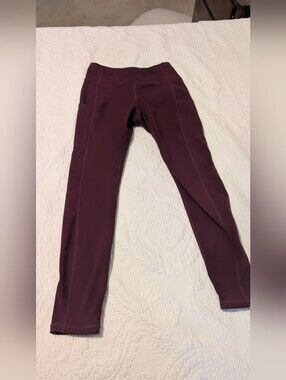 Green Apple Active Bamboo High Waisted Pocket Leggings Burgundy